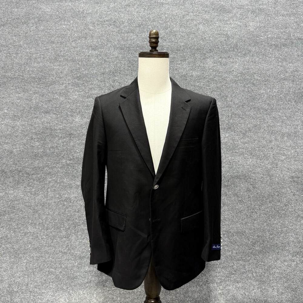 Alan Flusser Mens Black Solid Suit Jacket Single Breasted Two Button Notch